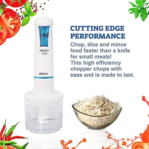 Inalsa Hand Blender Robot 4.0 CP 400-Watt Heavy Duty | 2 in 1 Hand Blender/Chopper | 2 Year Warranty| Super Silent Powerful Motor| 700 ml Break Resistant Multipurpose Jar, (White/Blue) Inalsa Hand Blender Robot 4.0 CP 400-Watt Heavy Duty | 2 in 1 Hand Blender/Chopper | 2 Year Warranty| Super Silent Powerful Motor| 700 ml Break Resistant Multipurpose Jar, (White/Blue)